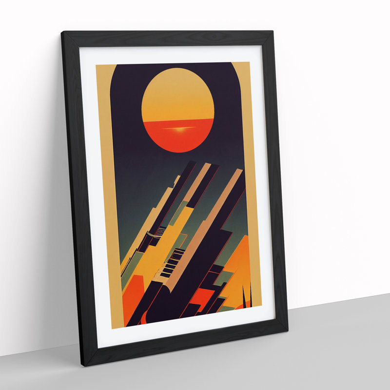 XV1022-3815X Retro Sunset Art No.2 - Single Picture Frame Print, Black, 64cm H x 46cm W x 2cm D