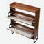 Rangement à chaussures Mid-Century cannelé avec 2 tiroirs rabattables et rangement autoportant en noyer pour le couloir d'entrée et la chambre à coucher | Idée de cadeau