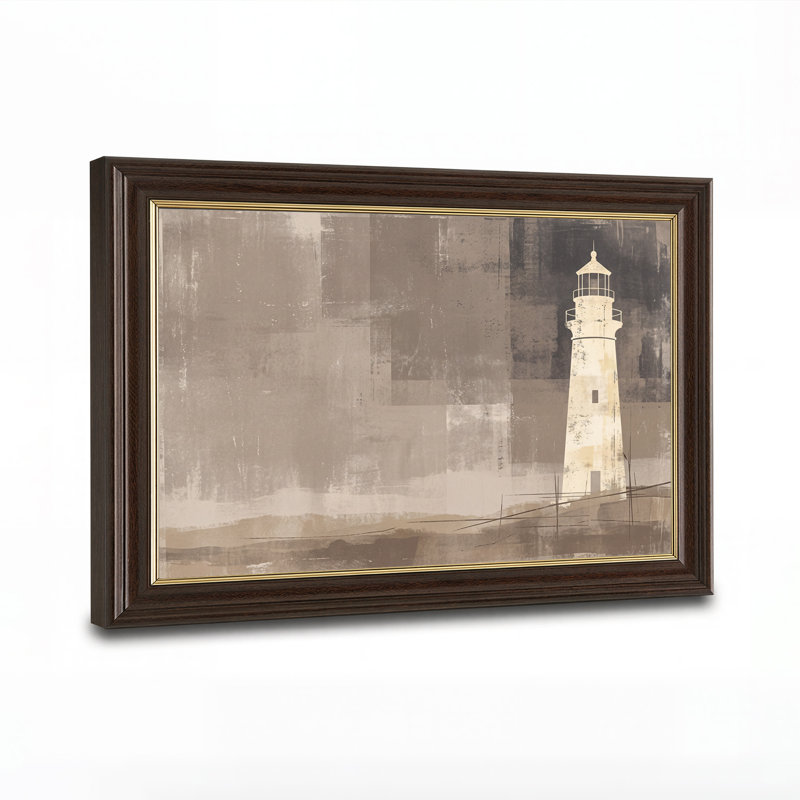 Art mural sur toile crème phare sur taupe texturé et blocs gris, 12"H x 18"W