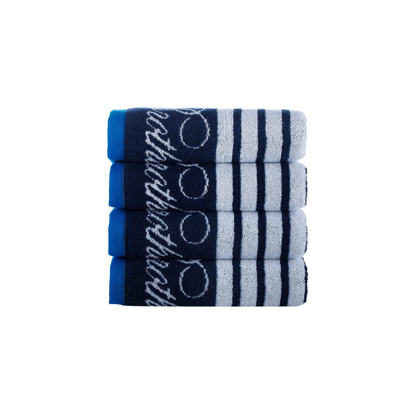 Turkish Cotton Plush Jacquard Hand Towel, Navy