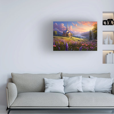 Art mural sur toile tendue - «Church Blooming with Flowers» par Imagine It Images pour décoration de salon, de chambre à coucher ou de bureau - 22 x 32