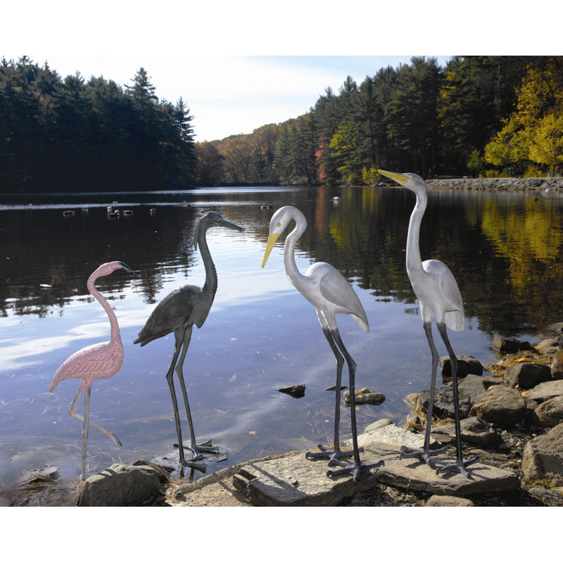 Pink and White Cast Aluminum Flamingo Garden Statue