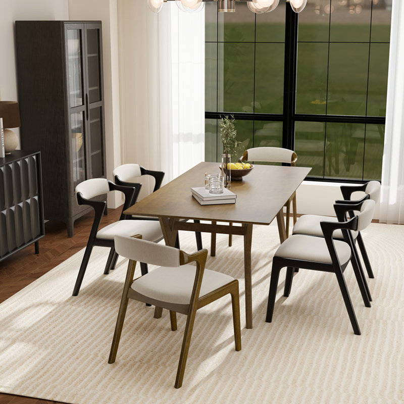 Ensemble de salle à manger moderne 7 pièces avec table et 6 chaises, 6, Black/Walnut