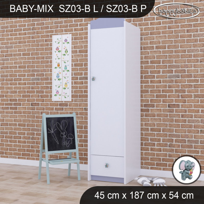 Baby Mix Sunflower 1 Door Wardrobe, Grey
