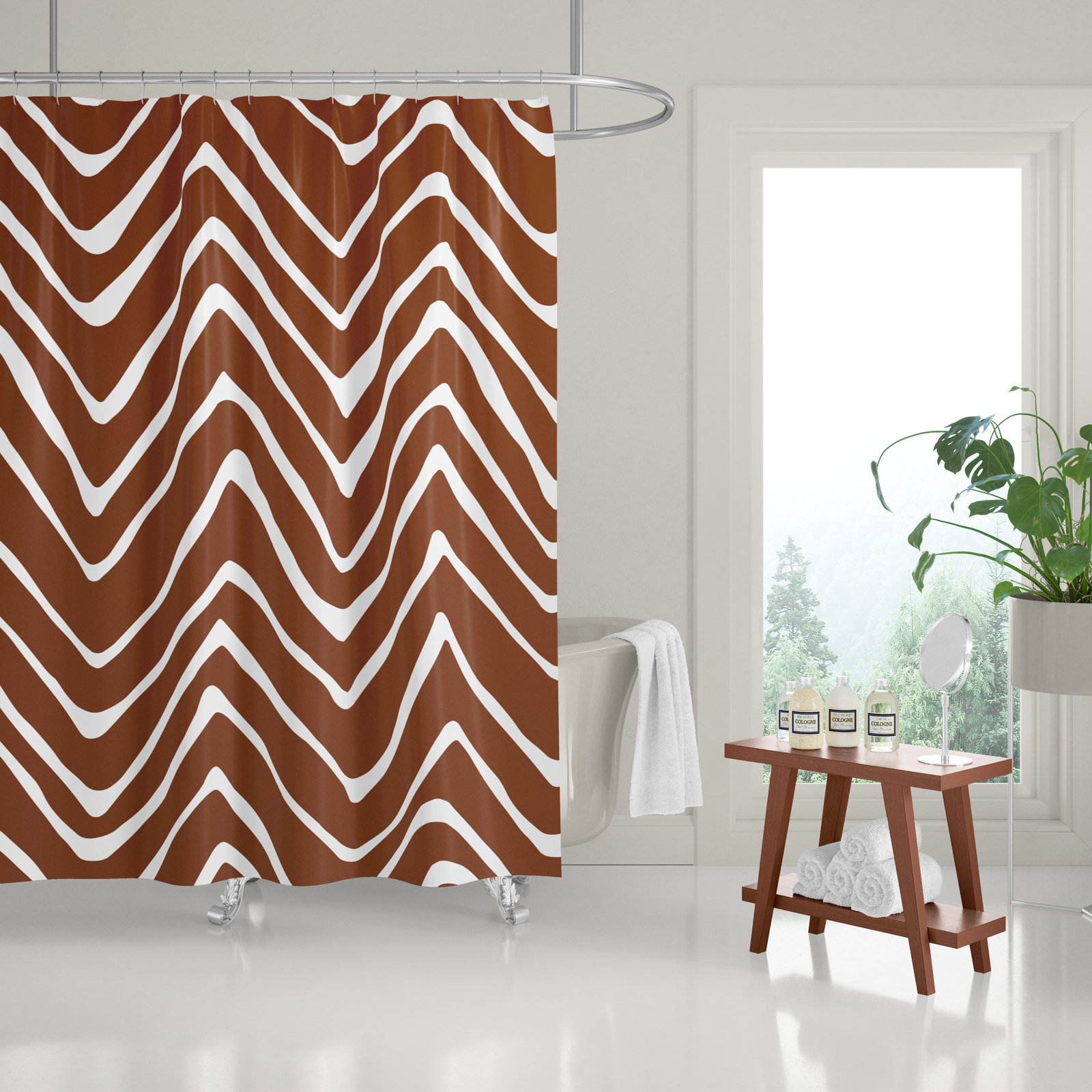 Polyester Shower Curtain, Terracotta/White