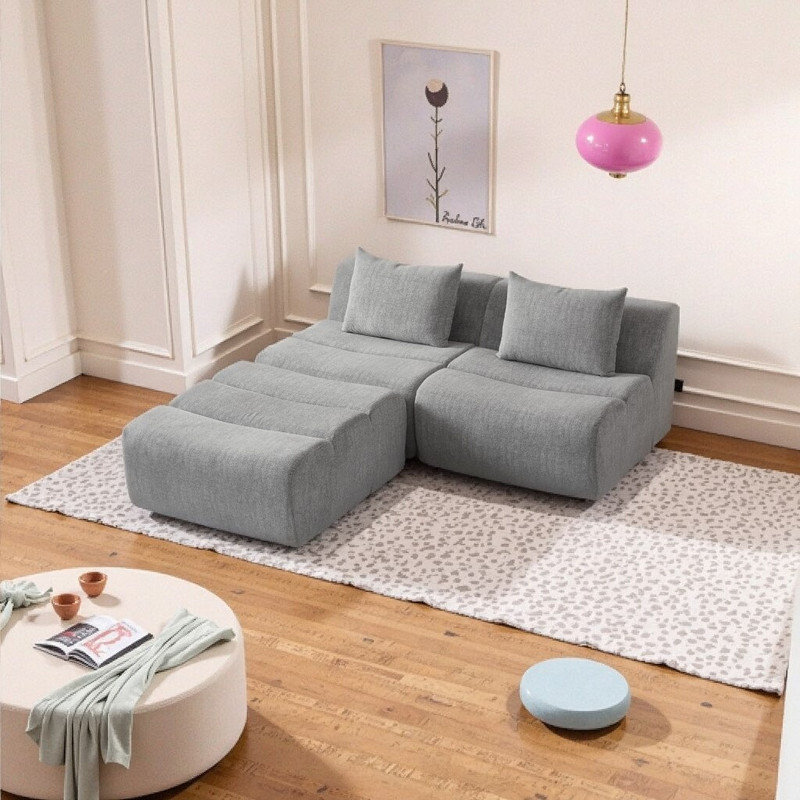 Ebern Designs Compressed Sofa In Chenille Fabric 3-Seater No Assembly ...