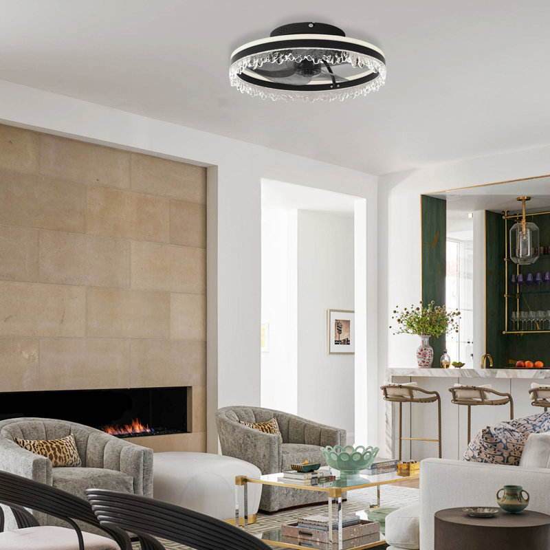 Ventilateur de plafond encastré d'intérieur avec lumière, ventilateur de plafond sans lame à DEL avec télécommande et ensemble d'éclairage inclus, idéal pour les plafonds bas