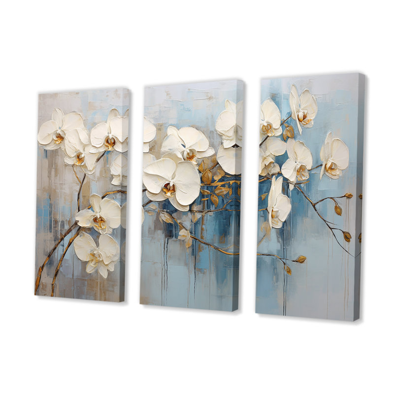 Élégance florale beige et or - ensemble de décorations murales orchidées, H 32 po x l 48 po x P 1 po