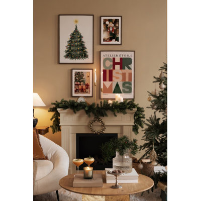 Elegant Decorative Framed Painting Set (4 Pieces), Solid Wood Frame, 13.0 x 19.0 in (2 Pieces) & 7.9 x 11.8 in (2 Pieces) | 100% MDF, Digital Print | Perfect Holiday Home Decor for Christmas