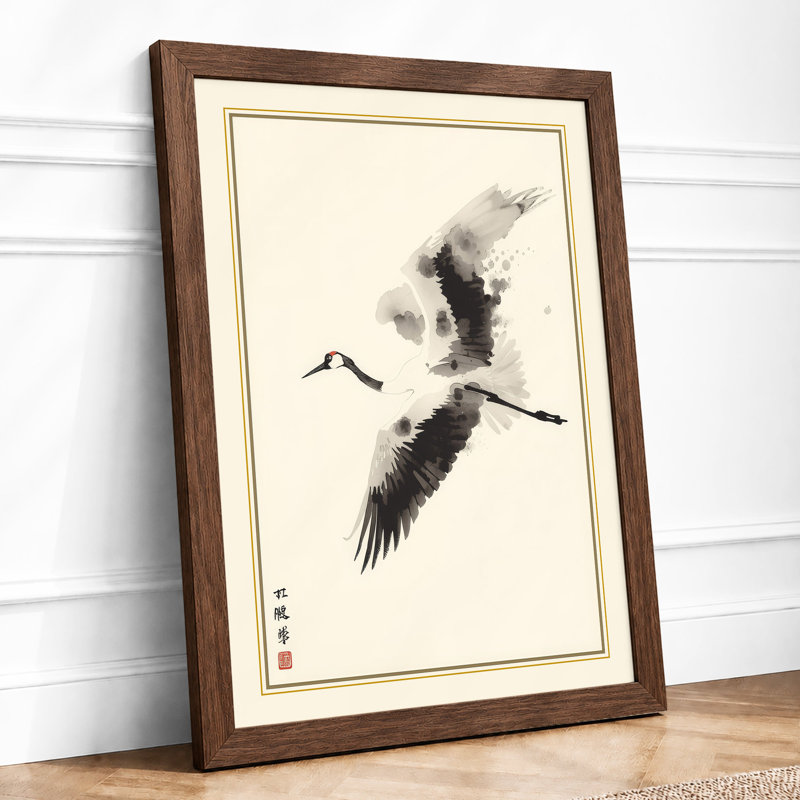 Crane In Flight Japandi - Print, Walnut, A3 - 42.0 x 29.7 cm