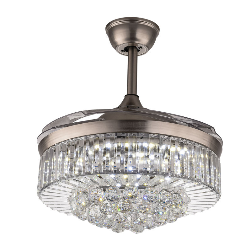Ventilateur de plafond à DEL moderne en cristal 42 pouces avec télécommande, Argent
