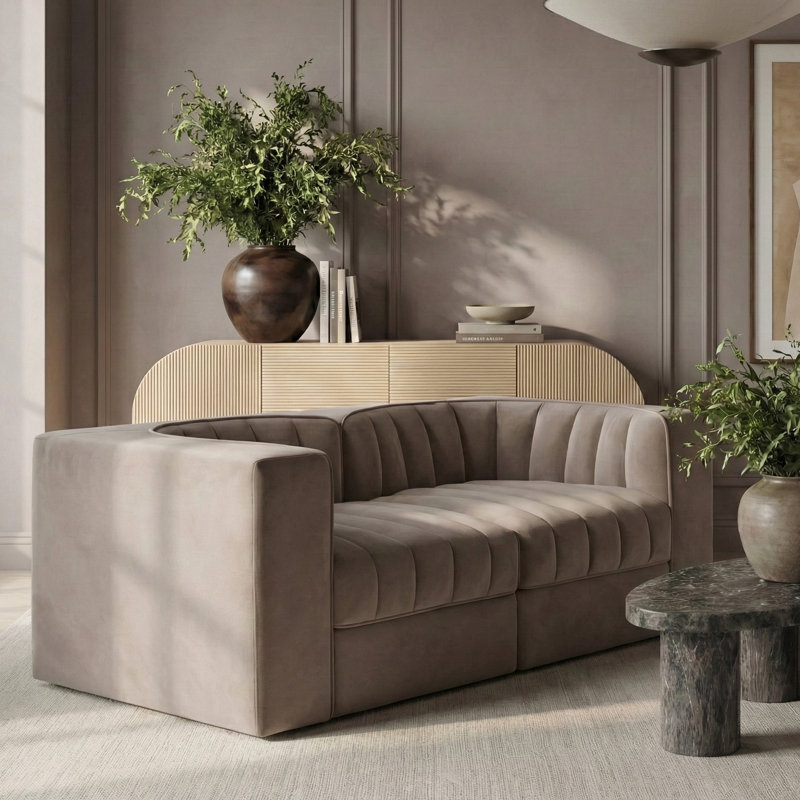 Tissu de performance en velours Rummi 2 pièces Canapé modulaire, Taupe