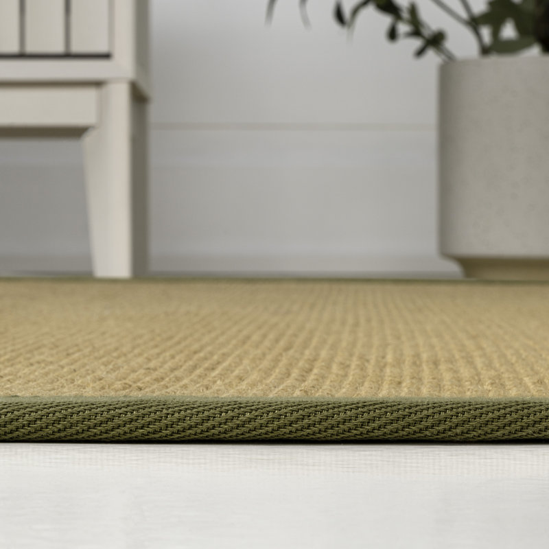 Camden Farmhouse Cottage Border Jute Natural/Olive Rug, Rectangle 7'8" x 10'