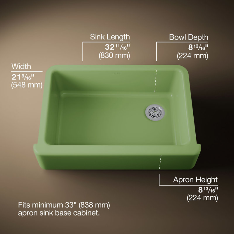 Whitehaven® 33" x 22" Self-Trimming Under-Mount Single-Bowl Kitchen Sink with Tall Apron, Fresh Green