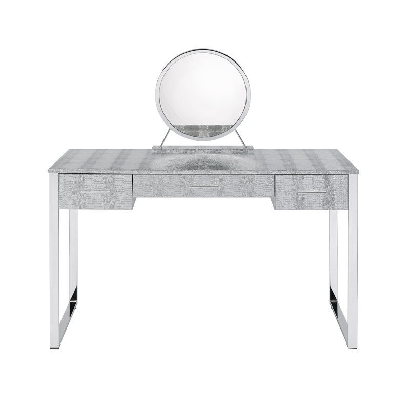 Meuble-lavabo rectangulaire à 3 tiroirs avec miroir et port USB Murland, Argent