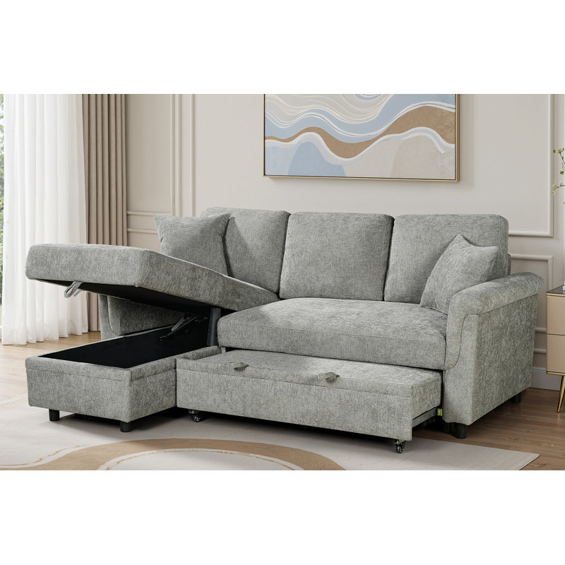 Advika 4 Seater Sofa Bed, Grey, Left Hand Facing