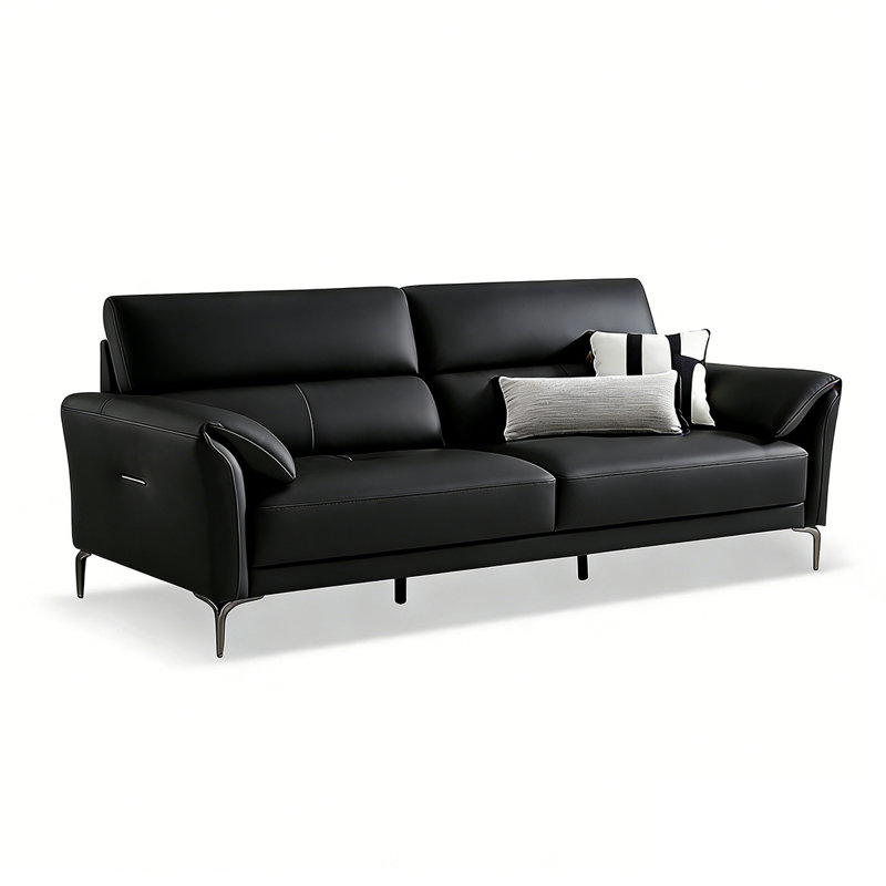 Causeuse-coussin standard en cuir véritable noir, Noir