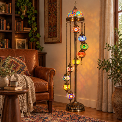 Lampe sur pied en mosaïque turque à 11 lumières, lampe bohémienne 66,9 "pour le salon