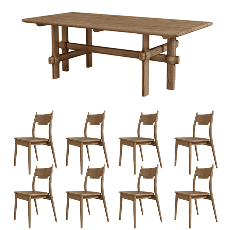 Solid wood ash unique dining table set, 29.92"H x 86.61"L x 35.43"W
