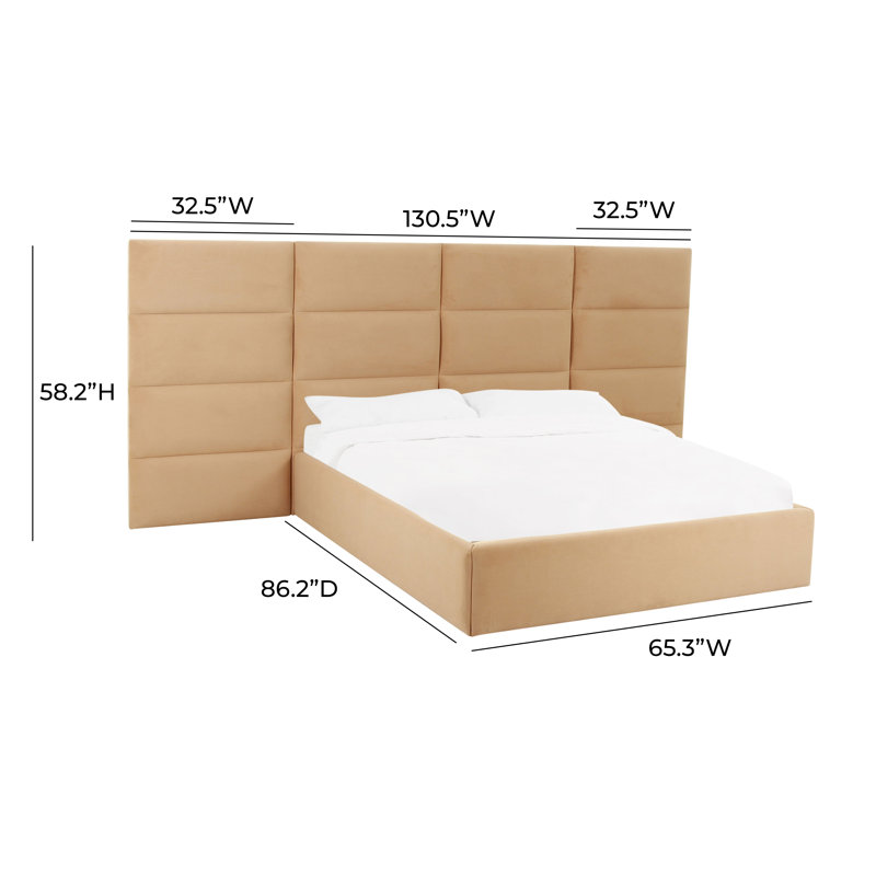 Beige Velvet Upholstered Queen Bed with Adjustable Headboard