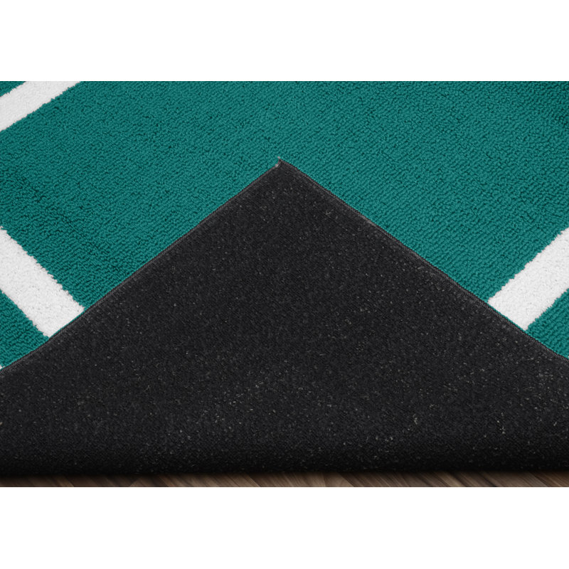 Tapis bleu sarcelle / blanc Ertan, 2 pi x 5 pi
