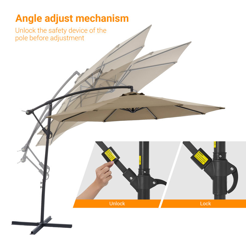 Parasol de patio décalé en porte-à-faux 10 pi avec support à manivelle Davinna, Taupe