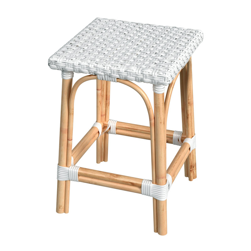 Riviera Gray/White Dot 24"H Square Rattan Counter Stool, White