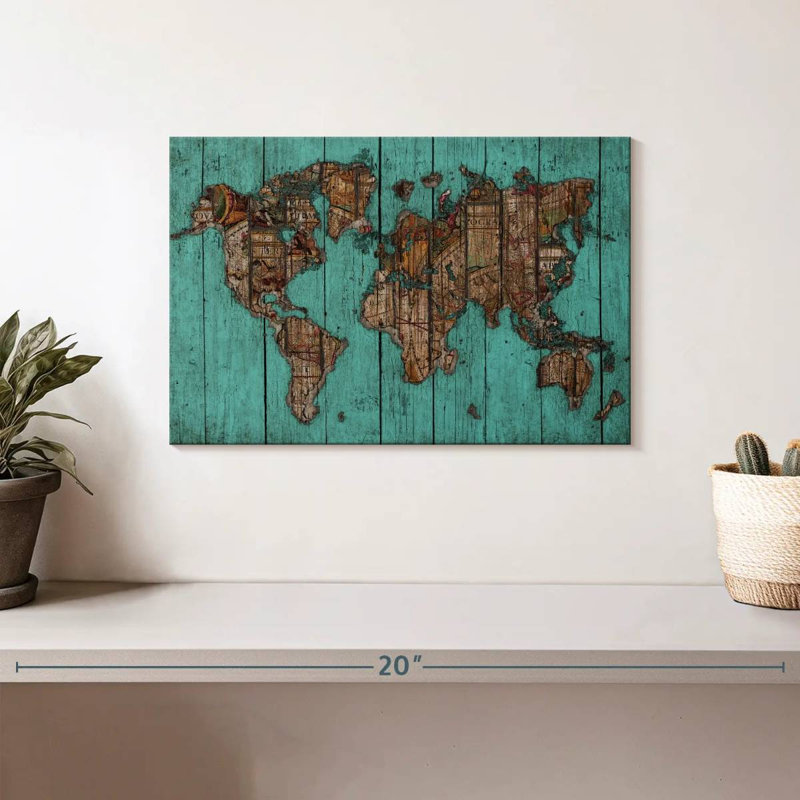 Carte en bois Aliaz turquoise, H 8 po x l 12 po