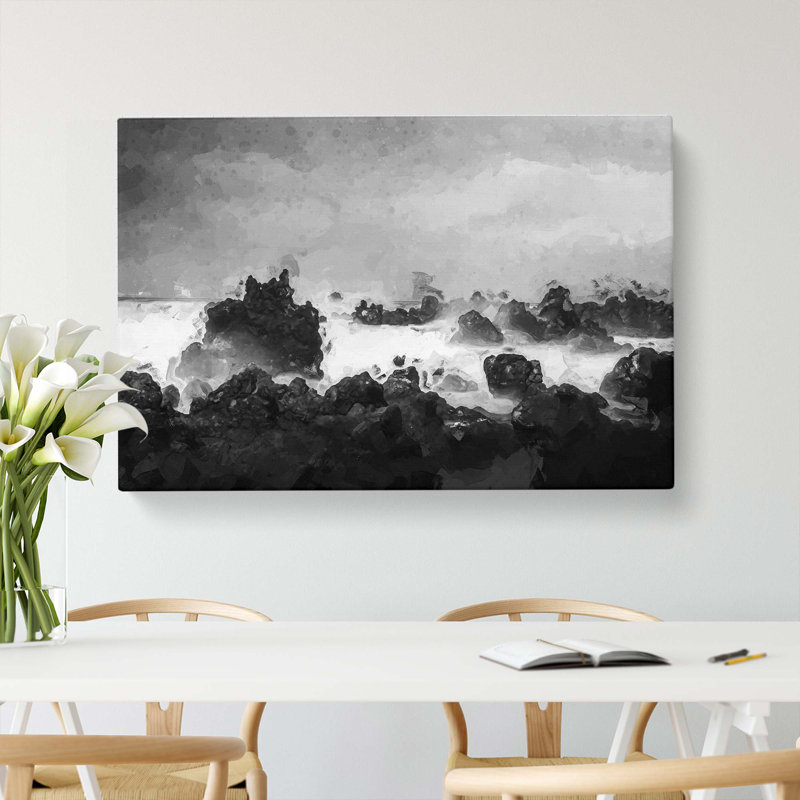 Waves Against The Rock In Abstract - Wrapped Canvas Print, 50cm H x 76cm W x 3cm D