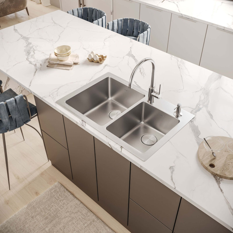 Ruvati 33 x 22 inch Drop-in Topmount Kitchen Sink 16 Gauge Stainless Steel, 60/40 Double Bowl