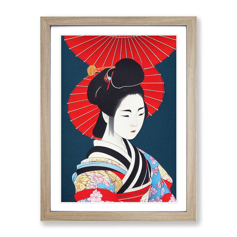 Traditional Geisha No.3 - Wall Art, 66cm H x 48cm W, Oak Framed, White