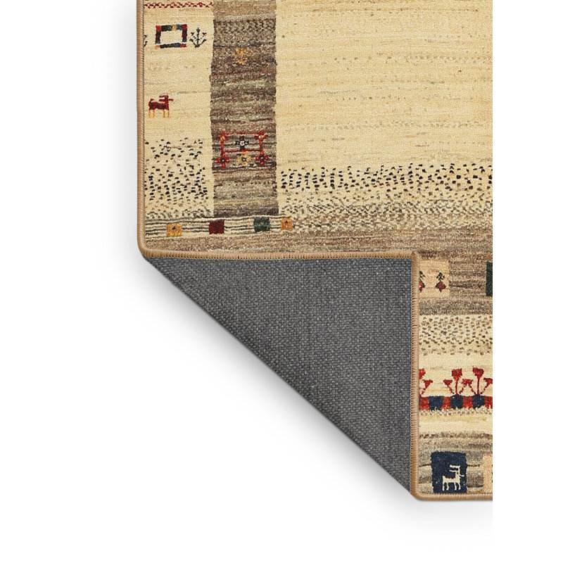 Beige contemporain/gris/rouge Tapis décoratif, Rectangle 5 pi x 7 pi