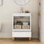 Ensemble de meuble-lavabo moderne 24 po avec lavabo, meuble-lavabo avec 2 portes et 1 tiroir, système anti-arrosage, conception sans poignée, lavabo à pieds en bois massif naturel, facile à assembler, blanc brillant
