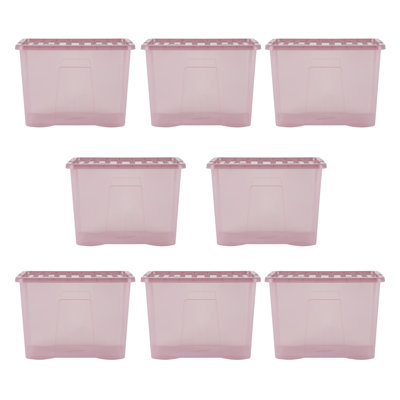 Wham Crystal 80L Plastic Storage Box Pack of 8 Tint Dusky Orchid