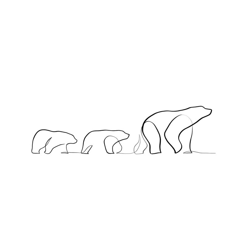 «One Line Polar Bears» par Dane Khy, reproduction d'art sur toile tendue, H 18 po x l 26 po x P 1,5 po