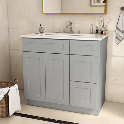 Armoire de base de meuble-lavabo en contreplaqué gris Shaker