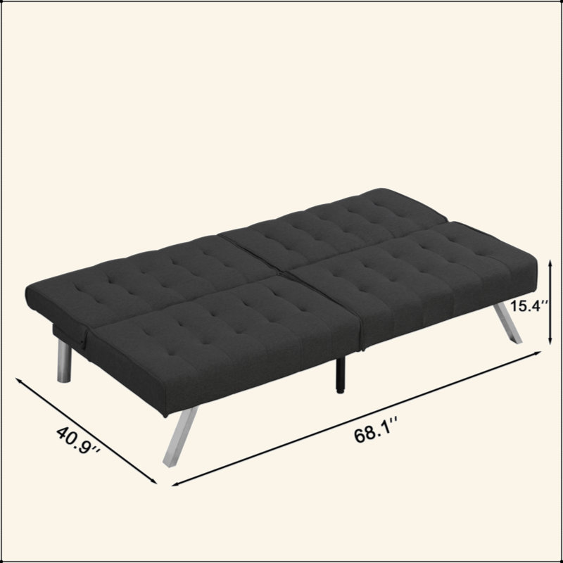 WOOD FRAME, STAINLESS LEG, FUTON, SOFA BED, Black
