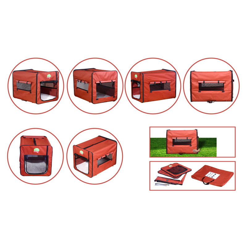 Large Brown Soft-Sided Portable Pet Crate with Mesh Windows