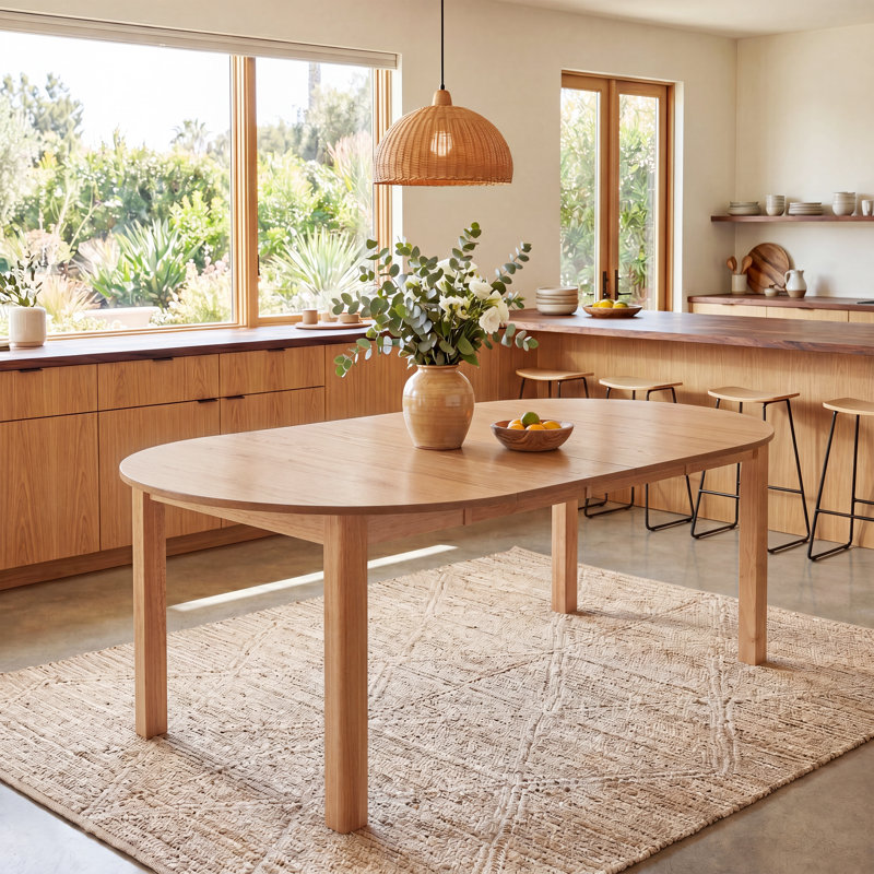42'' - 77'' Extendable Dining Table With Solid Wood Legs, 3 Sizes - Round To Oval Dining Table For Dining Room/Kitchen