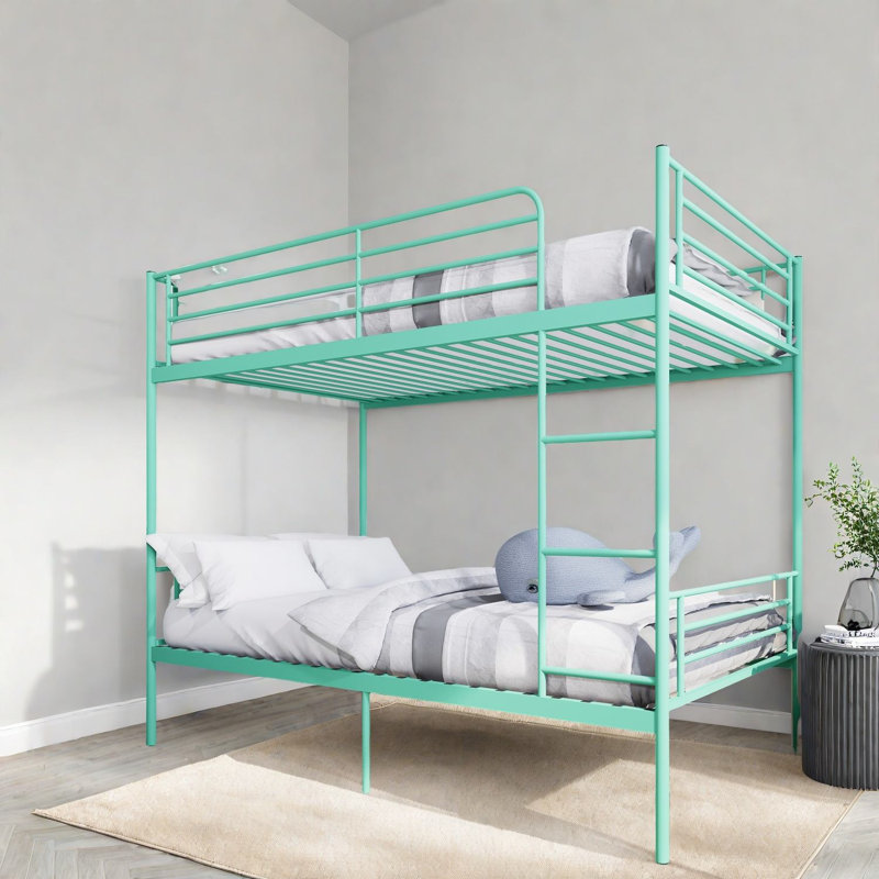 Space-saving Twin Metal Beds With High Guardrail, Green Finish