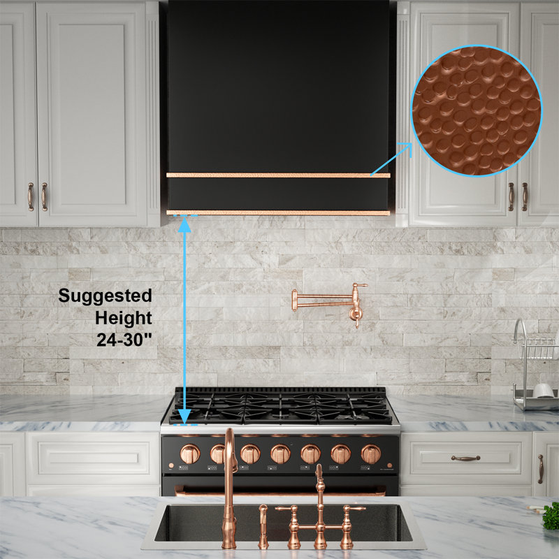 Akicon 30" Stainless Steel 600 CFM Ducted (Vented) Wall Mounted Required Range Hood, Black/Copper