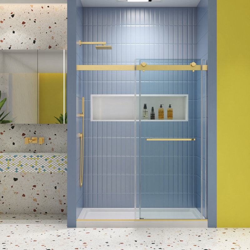 Porte de douche, porte coulissante, avec verre trempé 5/16 po et finition 6074