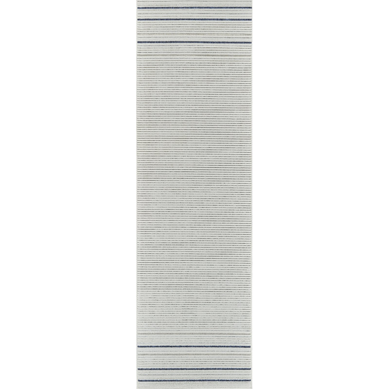 Tapis de couloir intérieur rayé crème / bleu 2 pi x 8 pi (2 pi 3 po x 8 pi) Maris de Tapis Branch