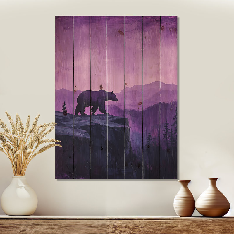 Ours au crépuscule dans la forêt I - Art mural en bois d'ours - sur bois de pin naturel, H 20 po x l 10 po x P 0,78 po