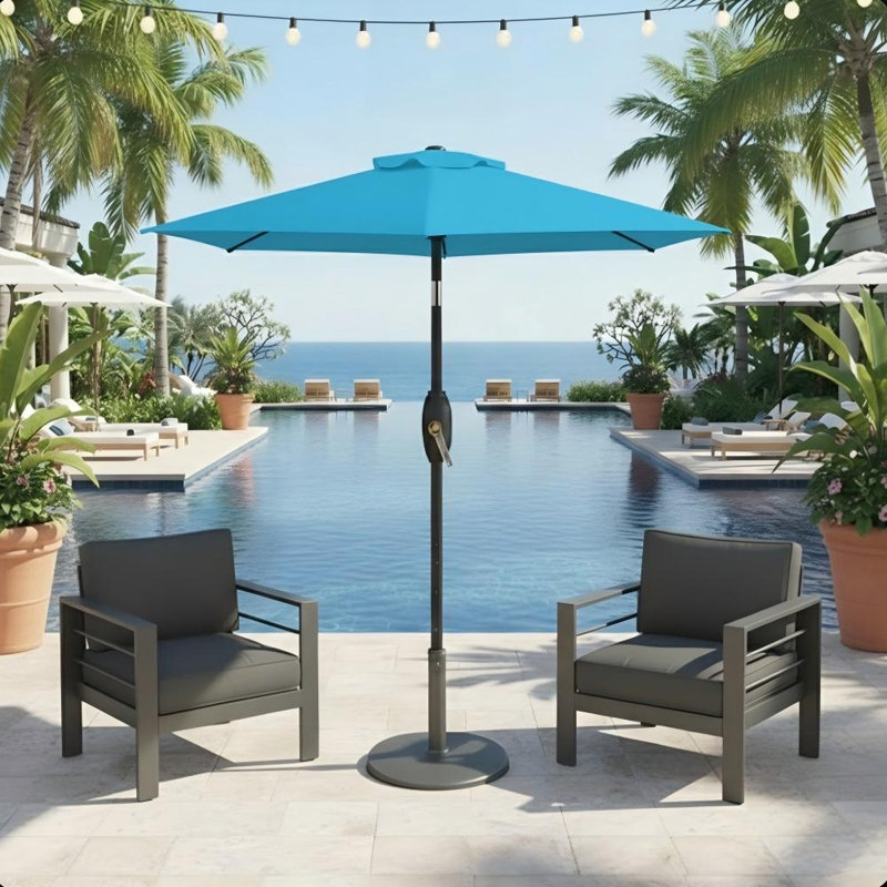 Parasol de marché 7,5 pi avec manivelle inclinable, auvent résistant aux rayons UV pour piscine, patio sans base, Bleu