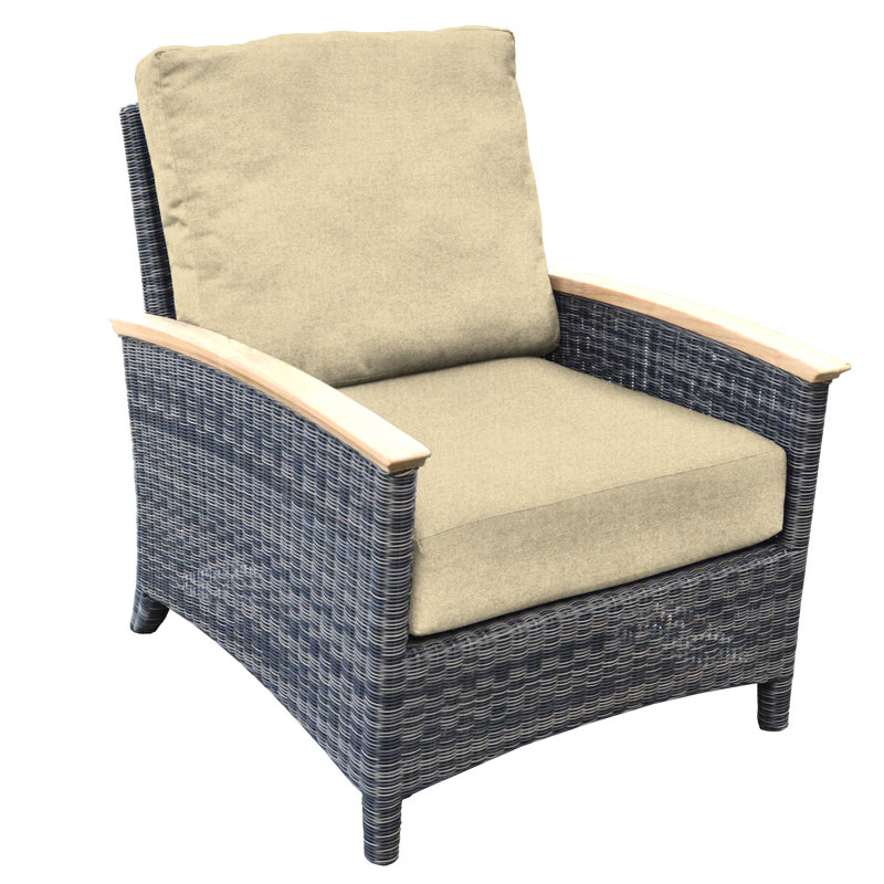 Bella Wicker Teak Outdoor Lounge Chair, Brown, Spectrum Sand Sunbrella® Plainweave