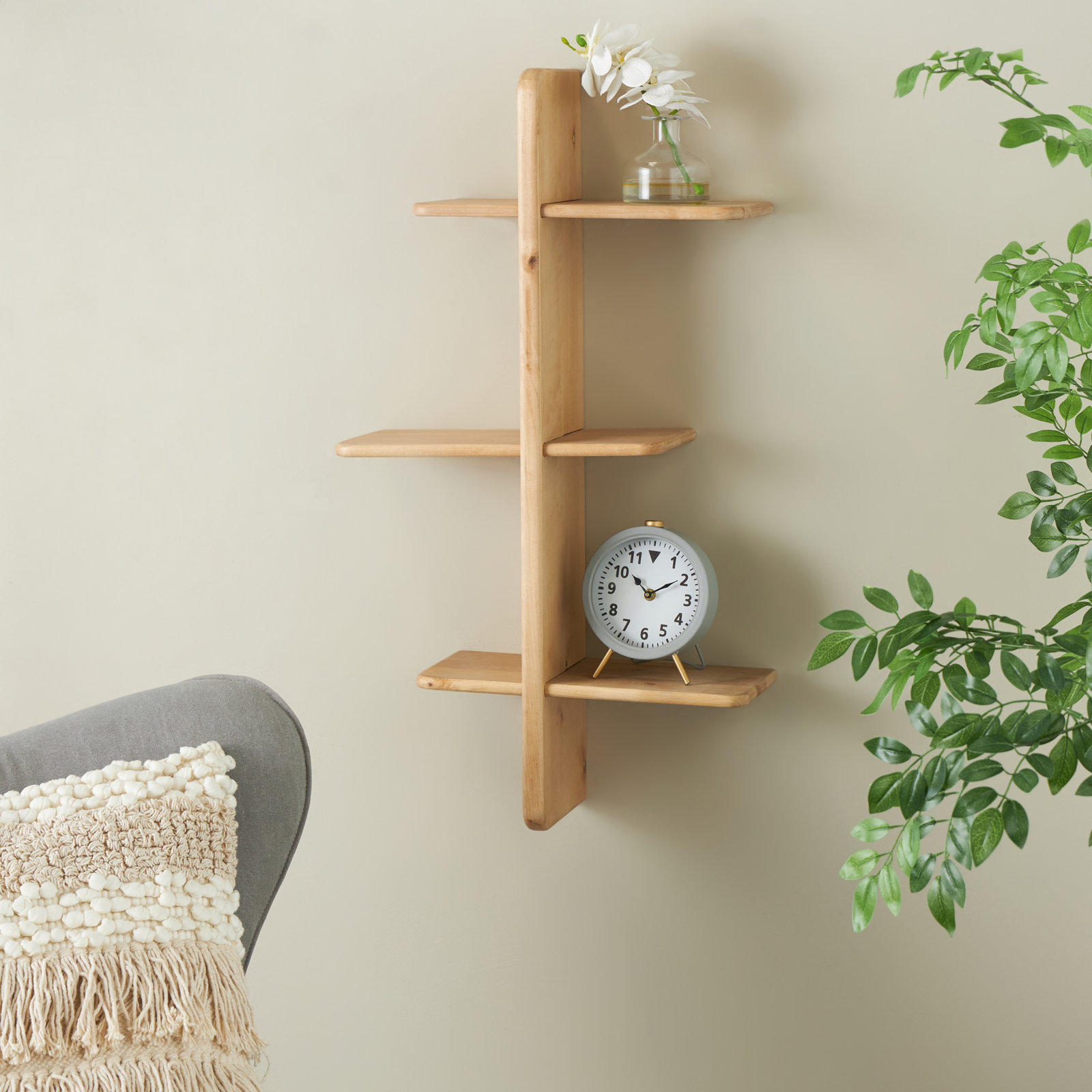 Cole And Grey Wood Handmade 6 Shelf Wall Shelf, Brown