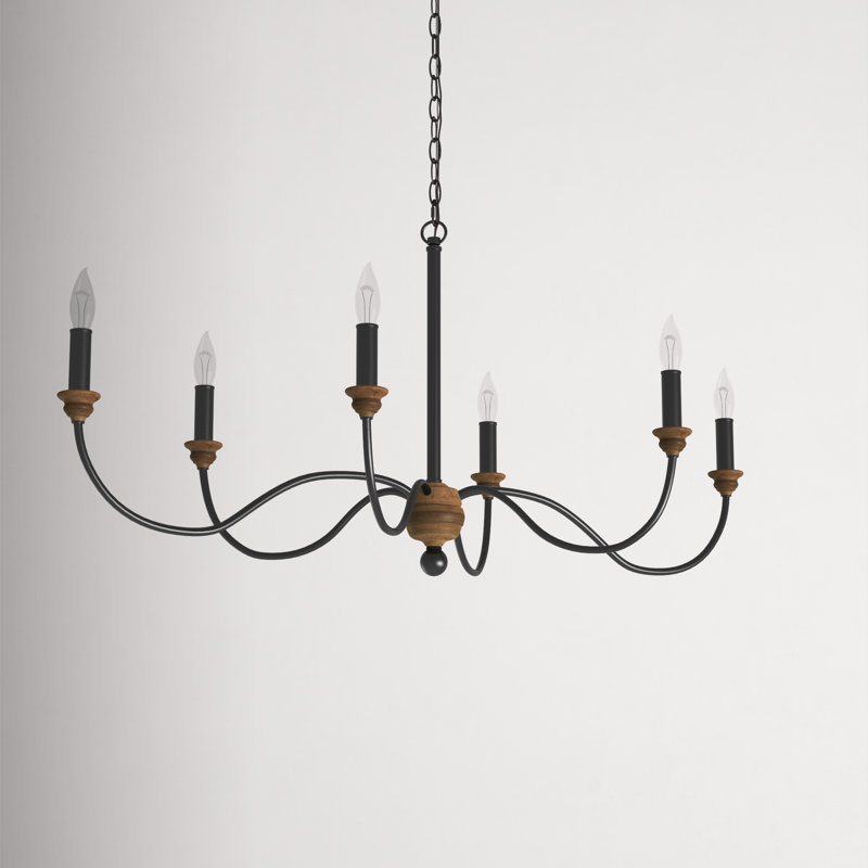 Avajo 6 - Light Dimmable Classic / Traditional Chandelier, Dark Weathered Zinc / Weathered Oak