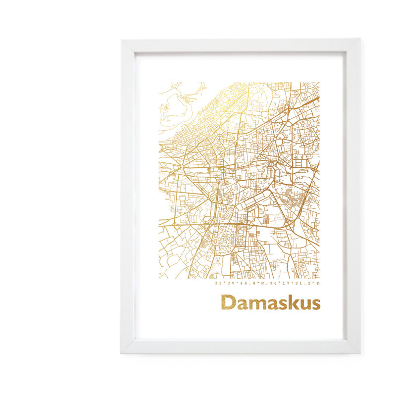 Damascus Map - Single Picture Frame Print, 42.5cm H x 32.5cm W x 3.5cm D