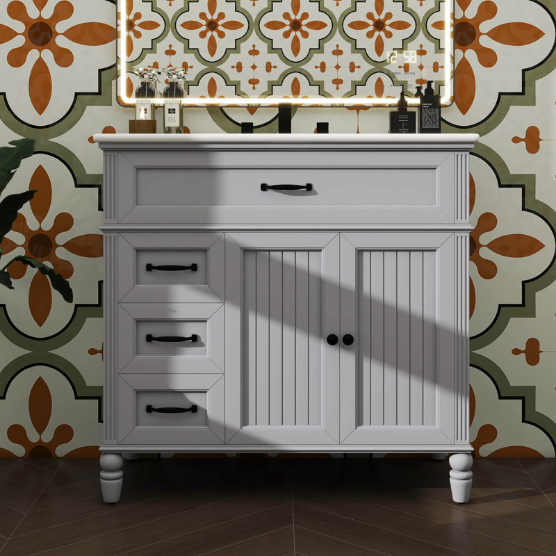 Meuble-lavabo de 36 pouces avec tiroirs pour lavabo, Gris